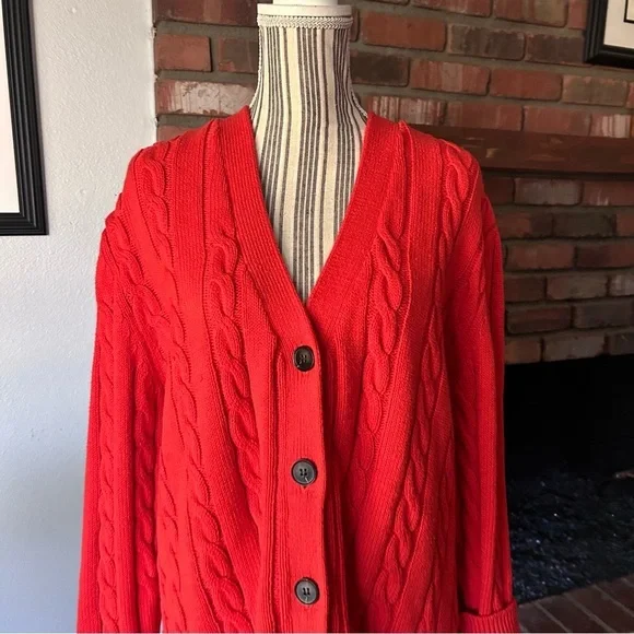 THE GREAT Cable Grandpa Cardigan in Habanero Orange Red Sz XS - Picture 4 of 11